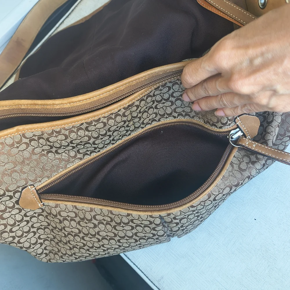 Coach 5796 Vtg Crossbody Messenger Travel Bag Jacquard Leather Large Camel Brown